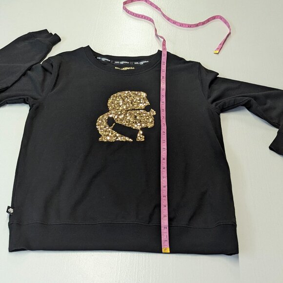 Karl Lagerfeld Paris Size Small Black Sweatshirt with Self Silhouette - Picture 10 of 15